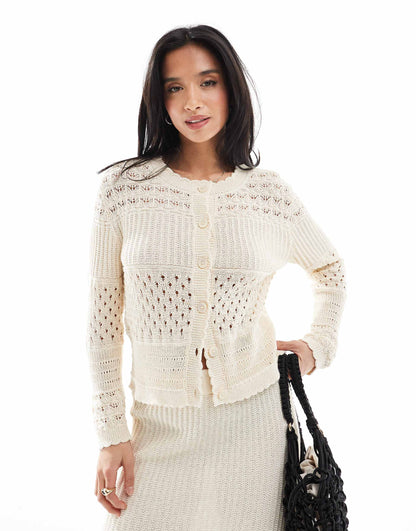 Petite Crochet Cardigan And Skirt Co-Ord