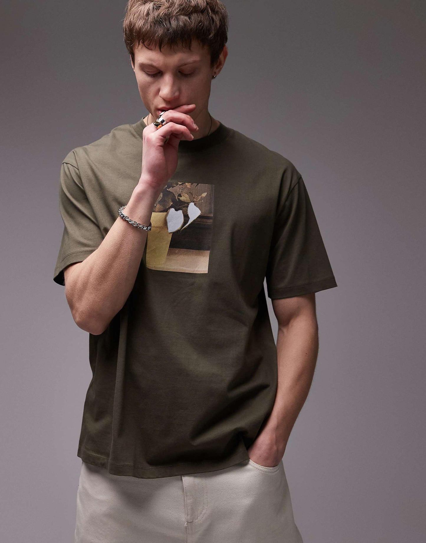 Oversized Fit T-Shirt With Front And Back Collage Plant Print