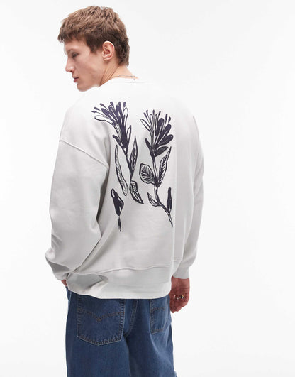 Oversized Fit Sweatshirt With Front And Back Floral Motif Print