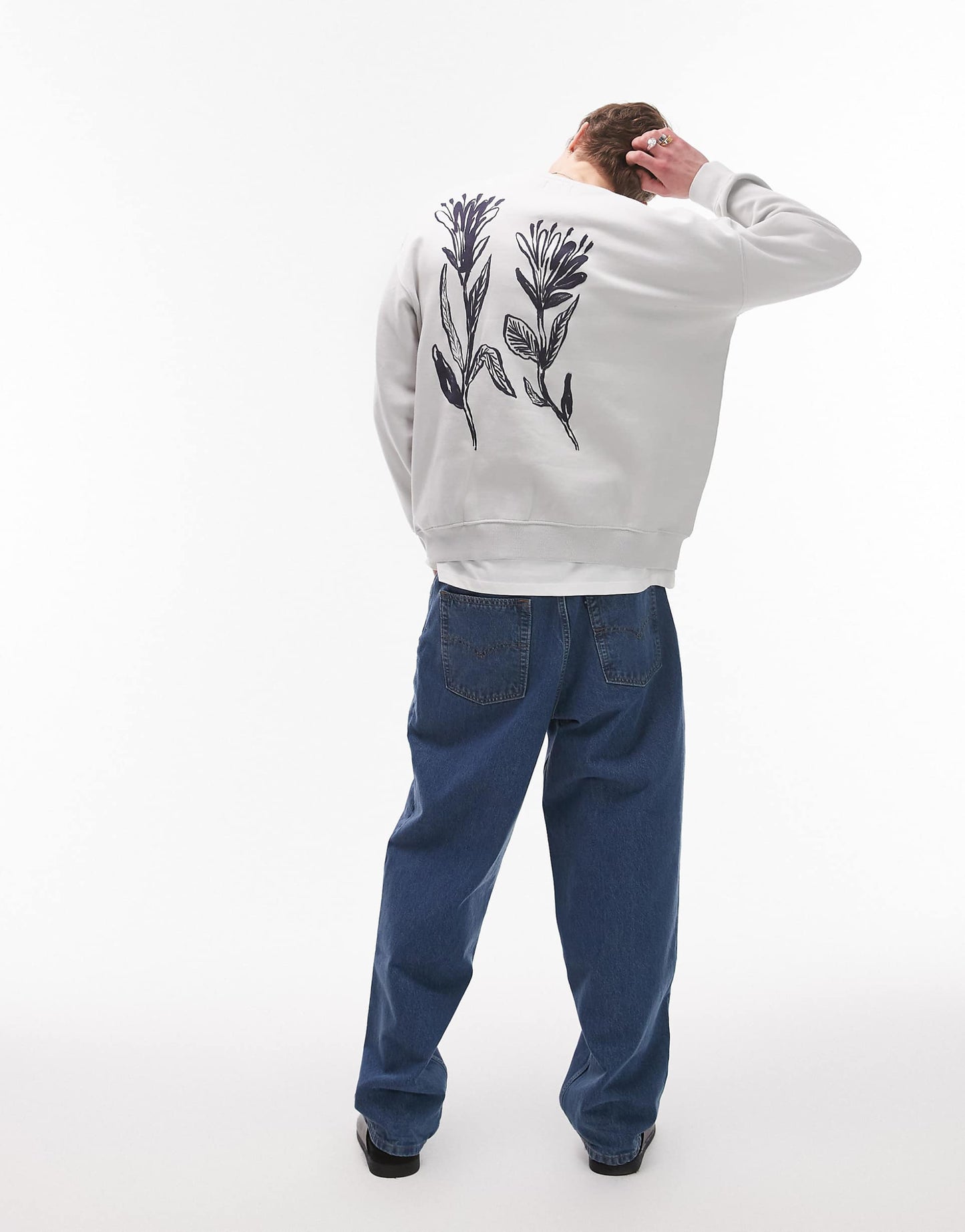 Oversized Fit Sweatshirt With Front And Back Floral Motif Print