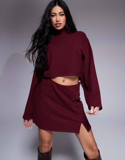 Co-Ord Jersey Ribbed Mini Skirt With Split Detail