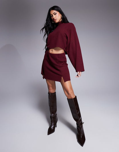 Co-Ord Jersey Ribbed Wide Sleeve Turtle Neck Top