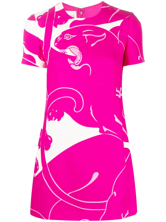 Pnather-Print Short-Sleeve Dress