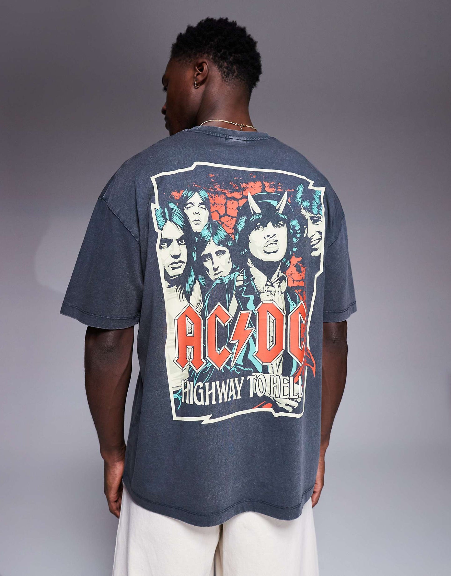 Unisex Boxy Oversized Drop Shoulder T-Shirt With Ac/Dc Prints