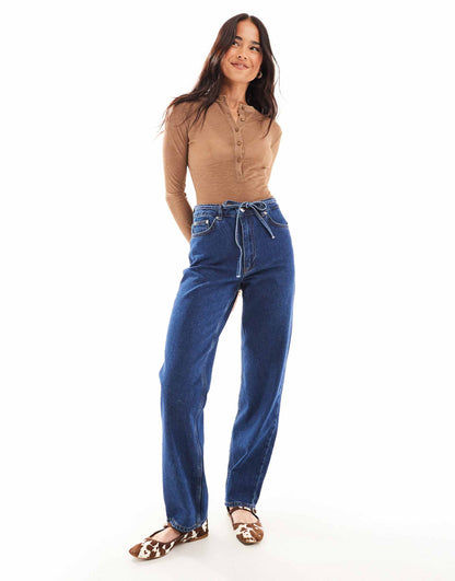 Drawstring Waist Straight Leg Jean