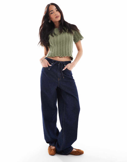 Baggy Drawstring Belted Jeans