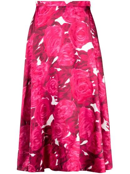 Blurred Rose-Print Skirt