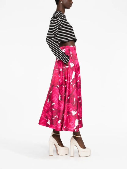 Blurred Rose-Print Skirt