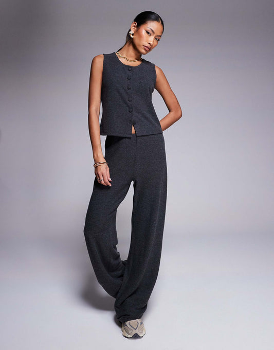 Co-Ord Brushed Rib Wide Leg Trouser