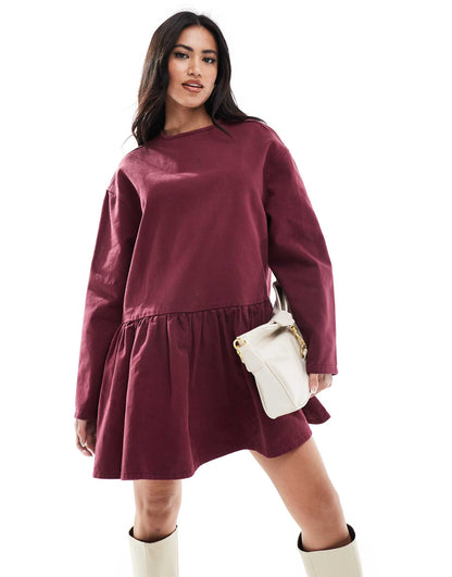 Long Sleeve Tie Neck Denim Tee Dress