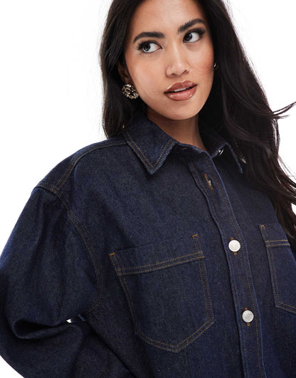 Oversized Button Up Mid Wash Denim Shirt Dress