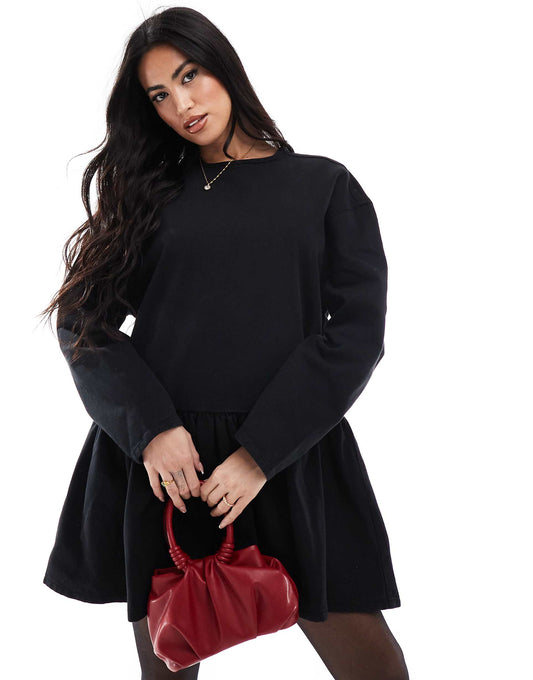 Long Sleeve Tie Neck Denim Tee Dress