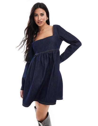Fit And Flare Long Sleeve Denim Dress