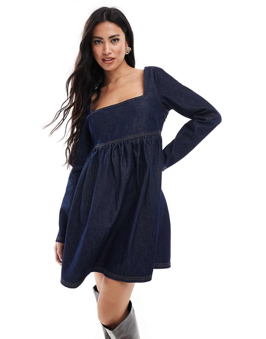 Fit And Flare Long Sleeve Denim Dress