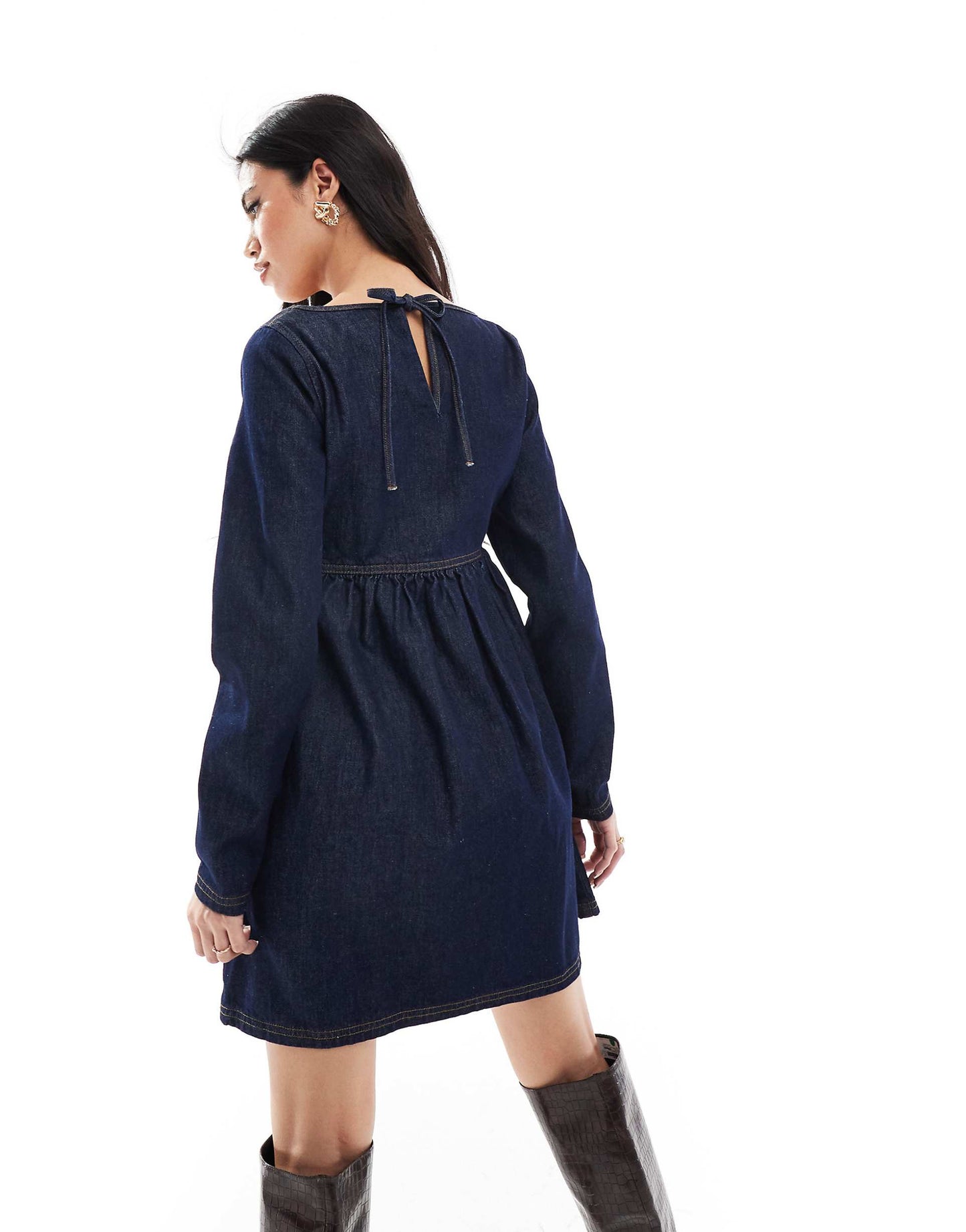 Fit And Flare Long Sleeve Denim Dress