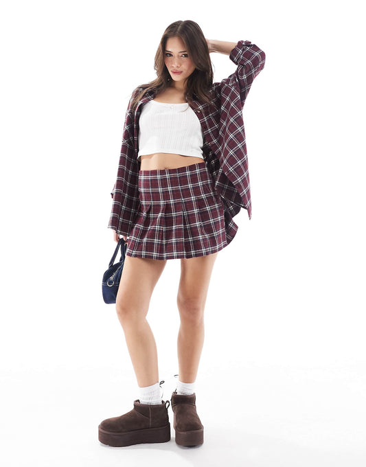 Check Flannel Pleated Mini Skirt