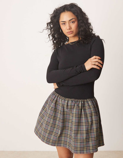 Fabric Mix Mini Dress