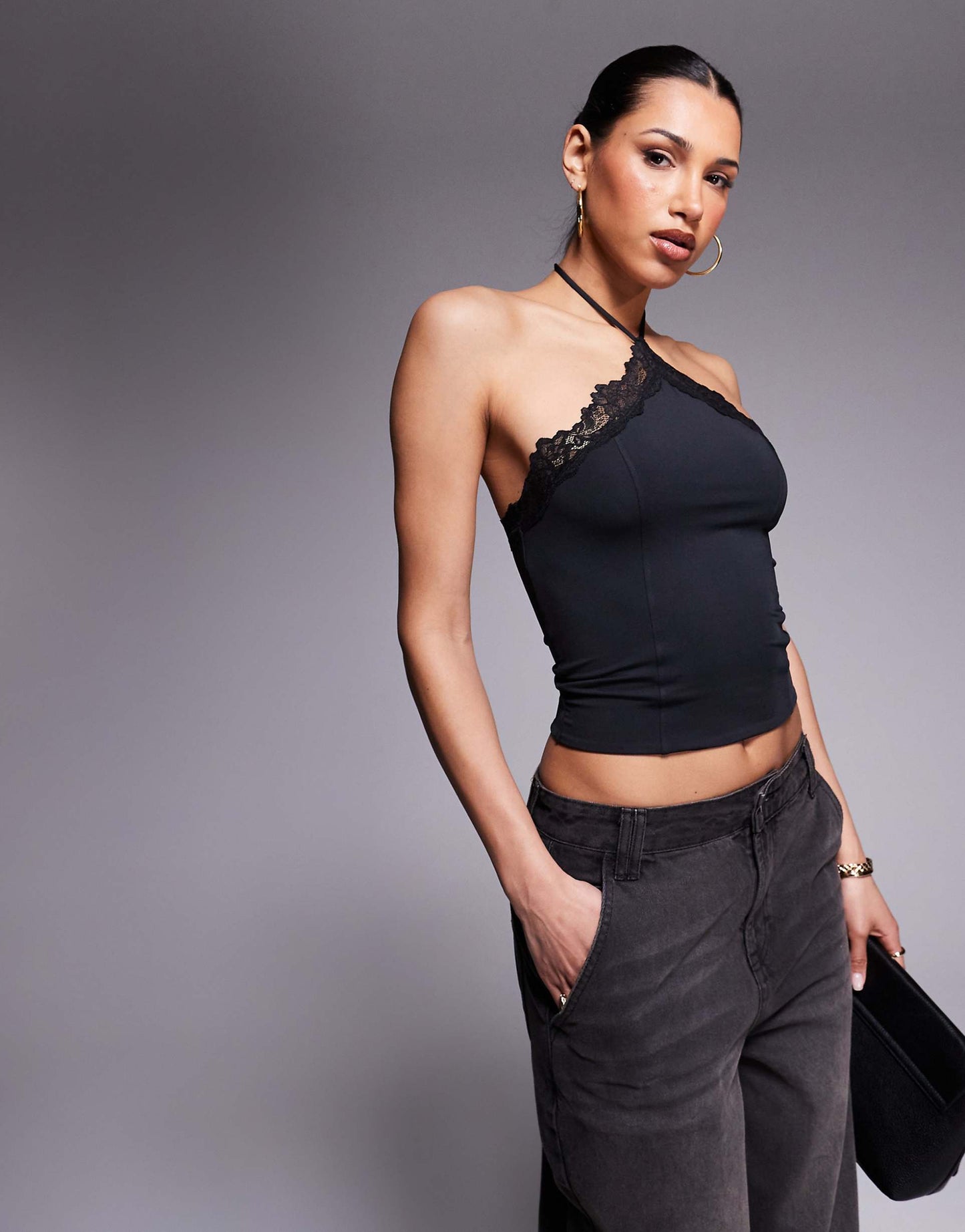 Slinky Lace Trim Halter Top