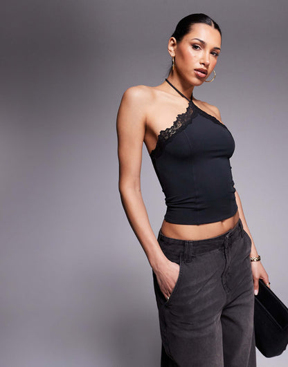 Slinky Lace Trim Halter Top