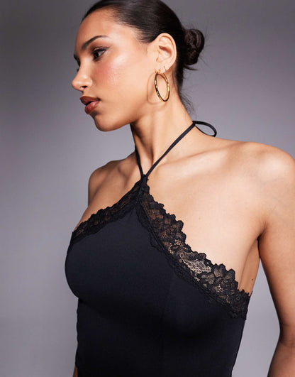Slinky Lace Trim Halter Top