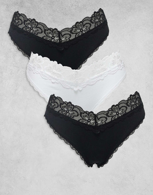 Minnie 3 Pack Cotton Brazilian Brief With Lace Waistband