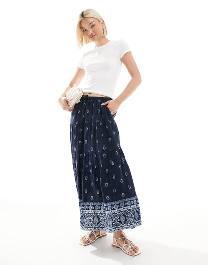 Maxi Skirt With Contrast Hem Detail