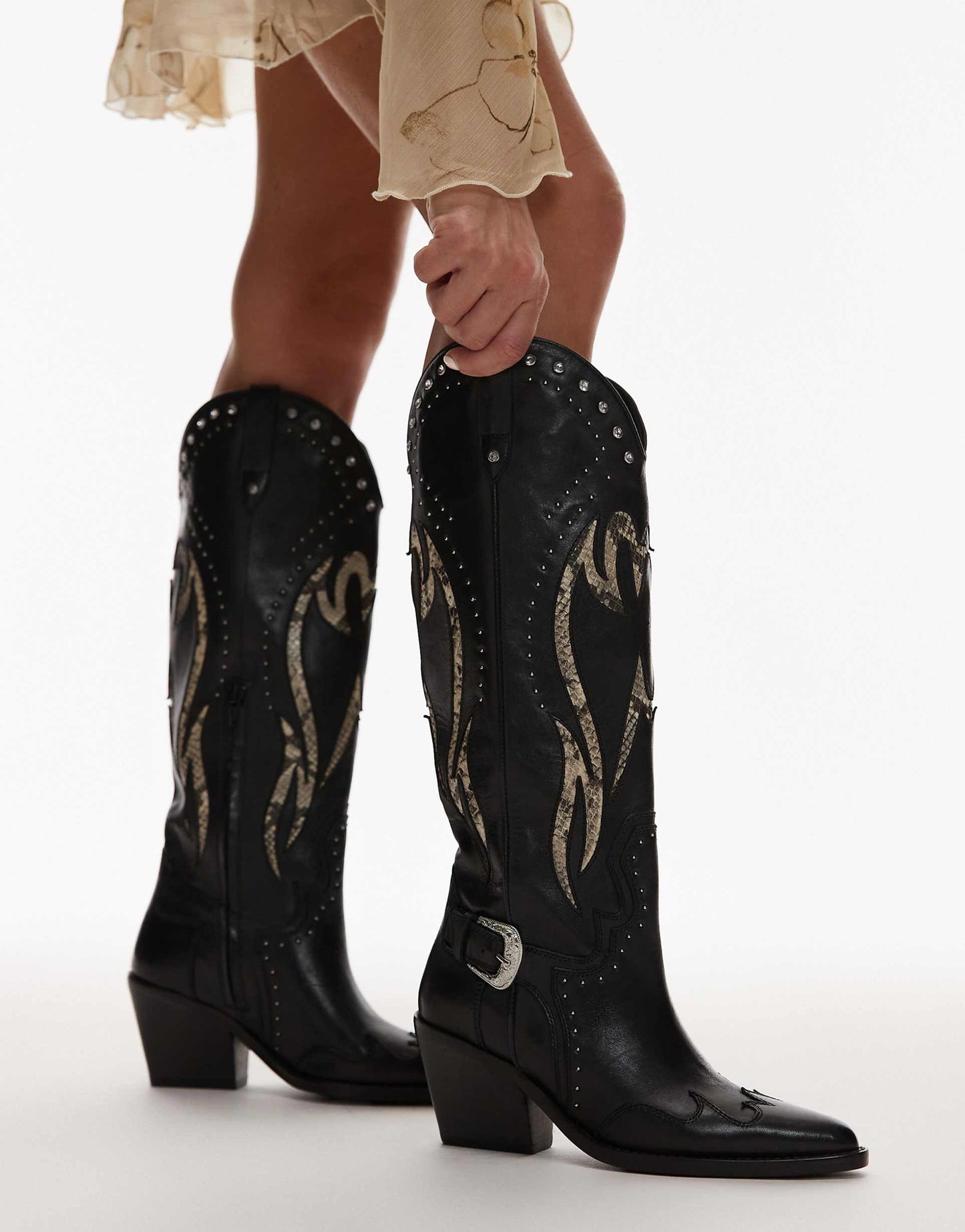 Next-Low-Kole Buckle Western Knee Boots