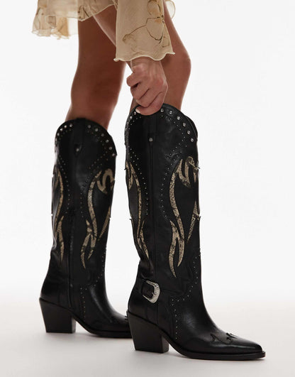 Next-Low-Kole Buckle Western Knee Boots