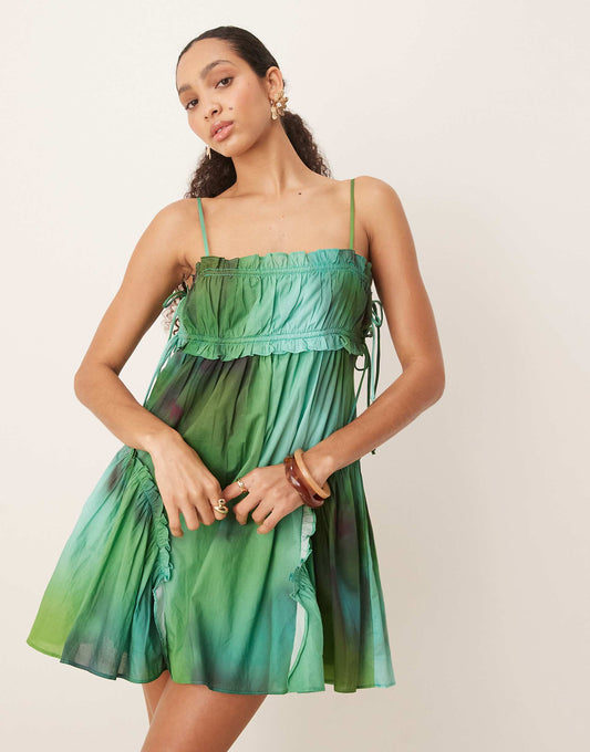 Babydoll Mini Dress With Ruffle Hem