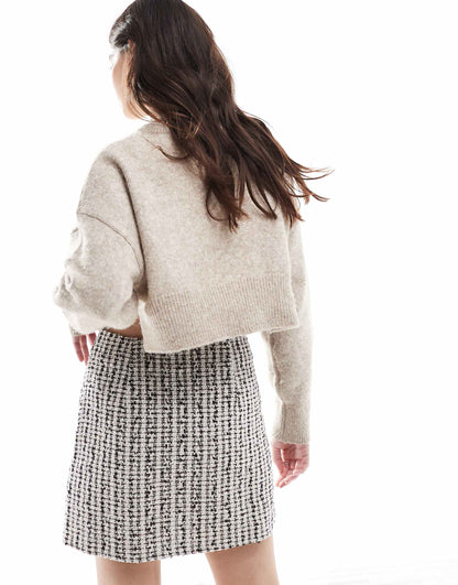 Boucle Mini Skirt With Split