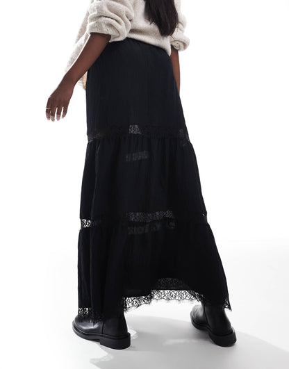 Tiered Lace Insert Maxi Skirt