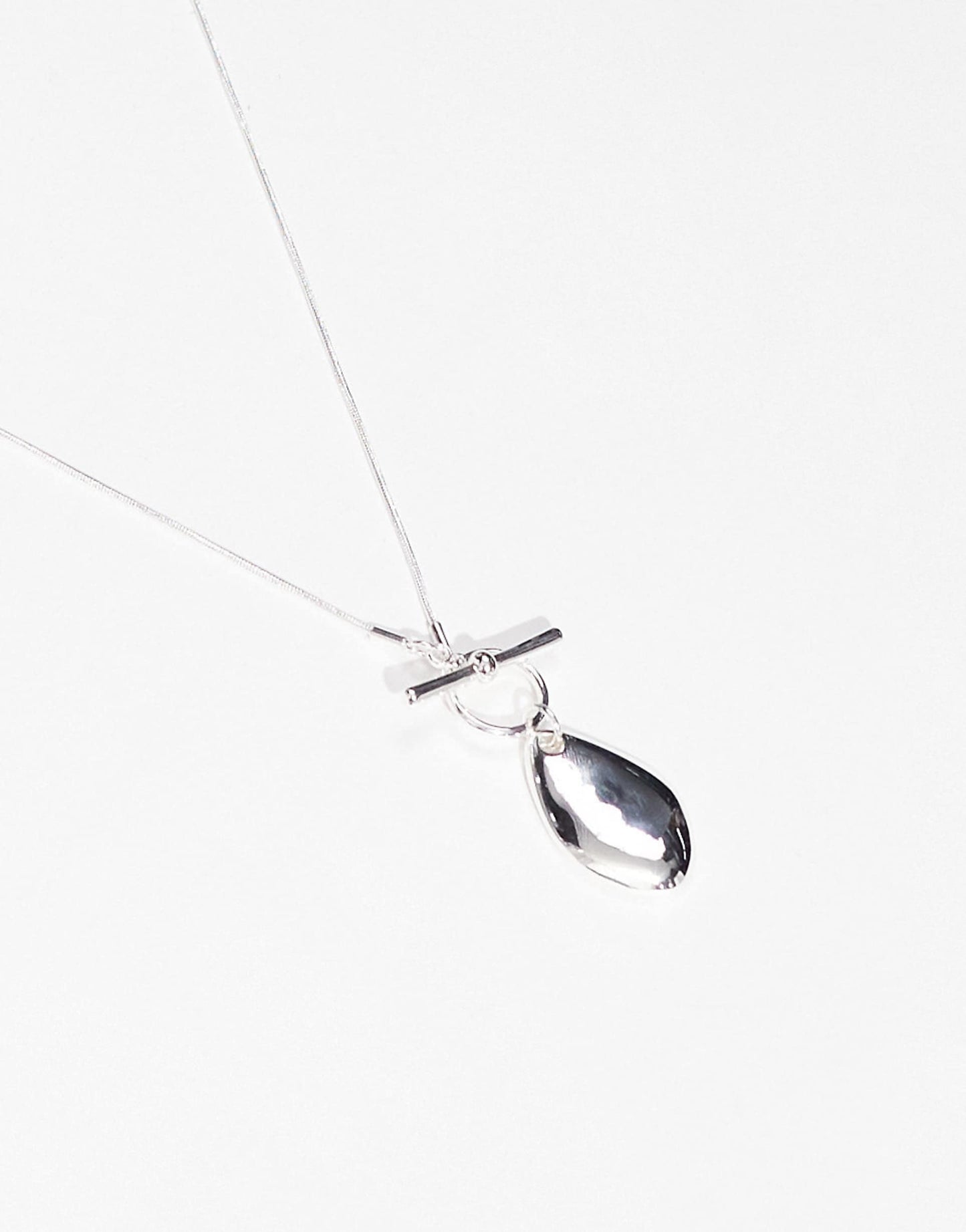 Silver Plated Necklace With T-Bar And Molten Pendant