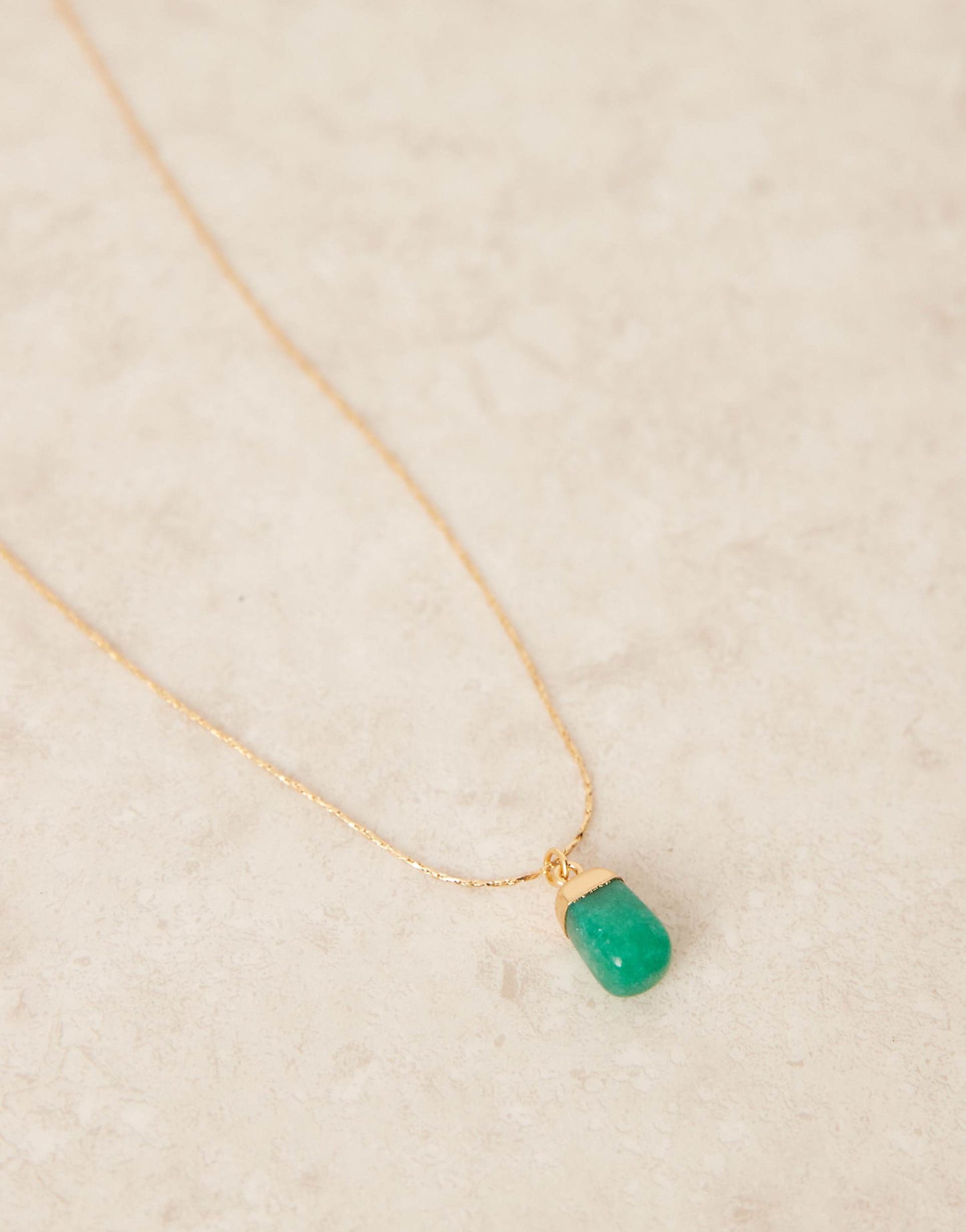 Curve 14K Gold Plated Adjustable Necklace With Green Aventurine Semi Precious Pendant