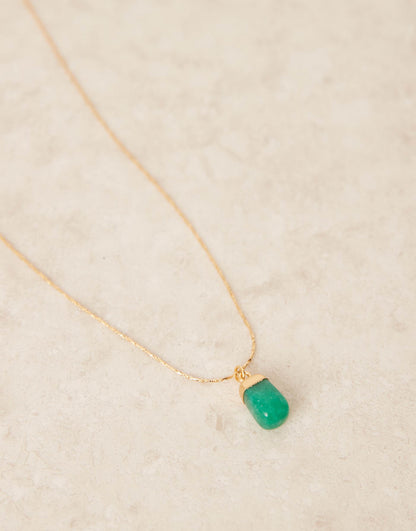 Curve 14K Gold Plated Adjustable Necklace With Green Aventurine Semi Precious Pendant