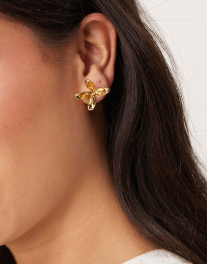 14K Gold Plated Stud Earrings With Small Floral Design