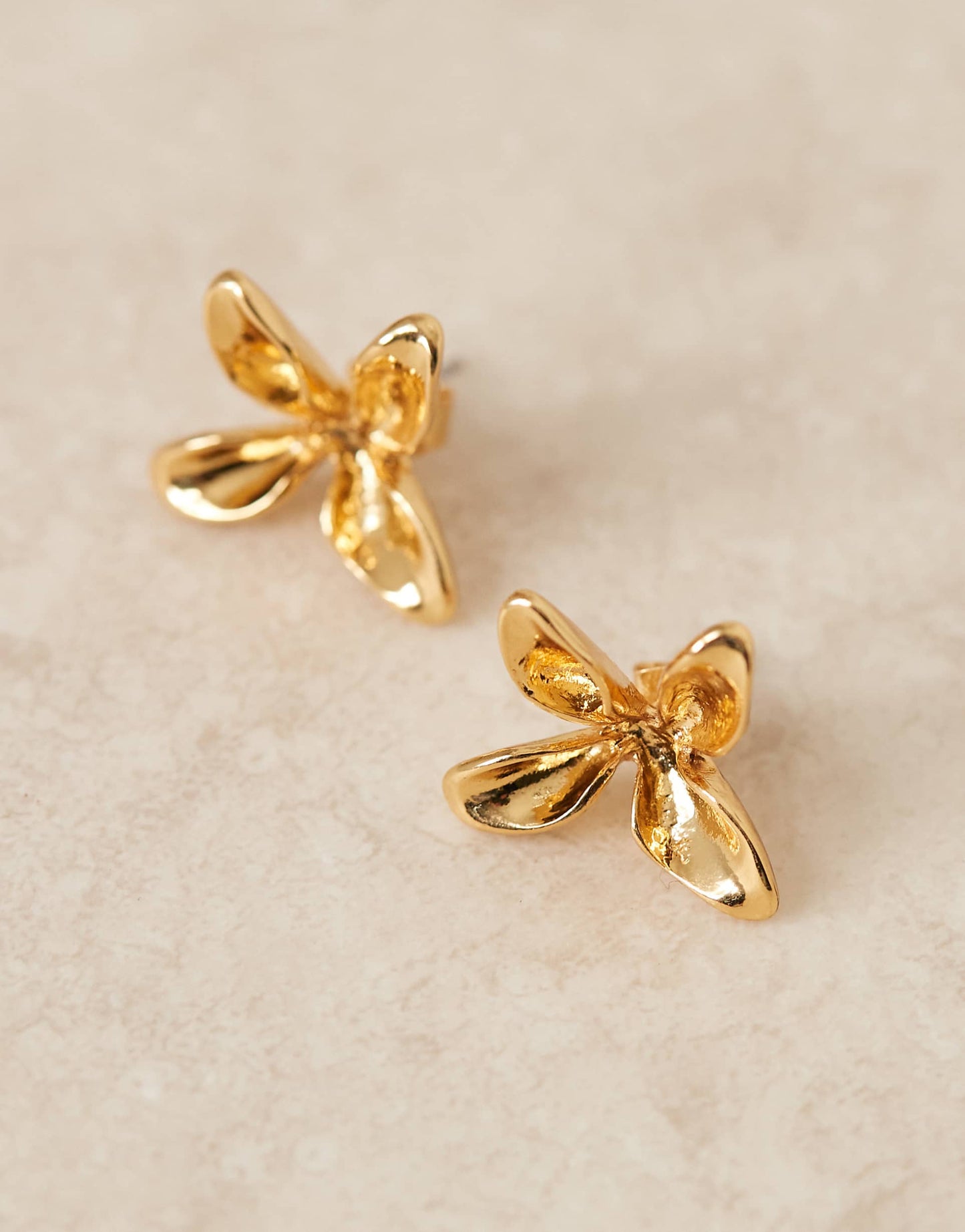 14K Gold Plated Stud Earrings With Small Floral Design