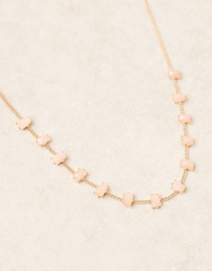 Short Necklace With Rose Quartz Semi Precious Detail