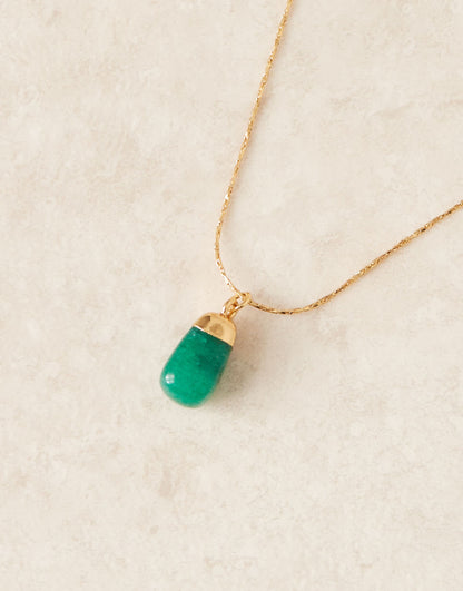 14K Gold Plated Adjustable Necklace With Green Aventurine Semi Precious Pendant