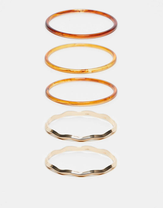 Pack Of 5 Bangle Bracelets With Tort And Metal Mix Detail