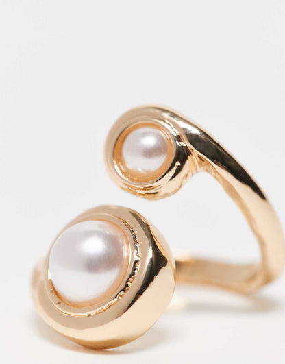 Wraparound Ring With Faux Pearl Detail