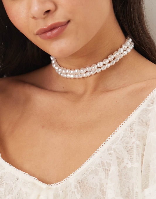 Choker Necklace With Faux Freshwater Pearl Layer Detail
