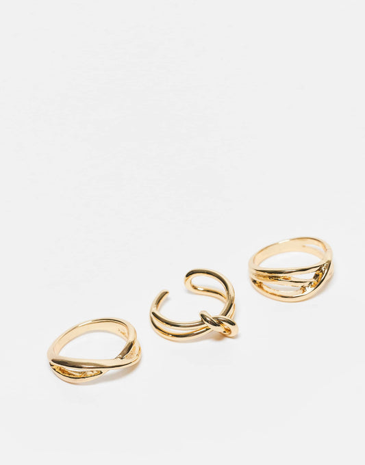 Curve 14K Gold Plated Pack Of 3 Rings