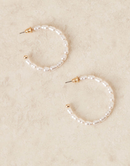 30Mm Hoop Earrings With Faux Pearl Detail