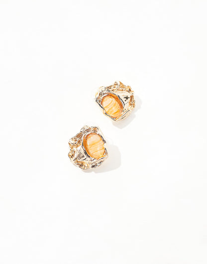 Stud Earrings With Molten Faux Amber Detail