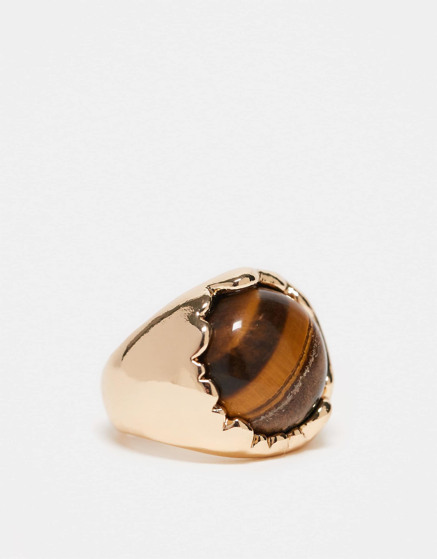 Ring With Real Semi Precious Tigers Eye Stone