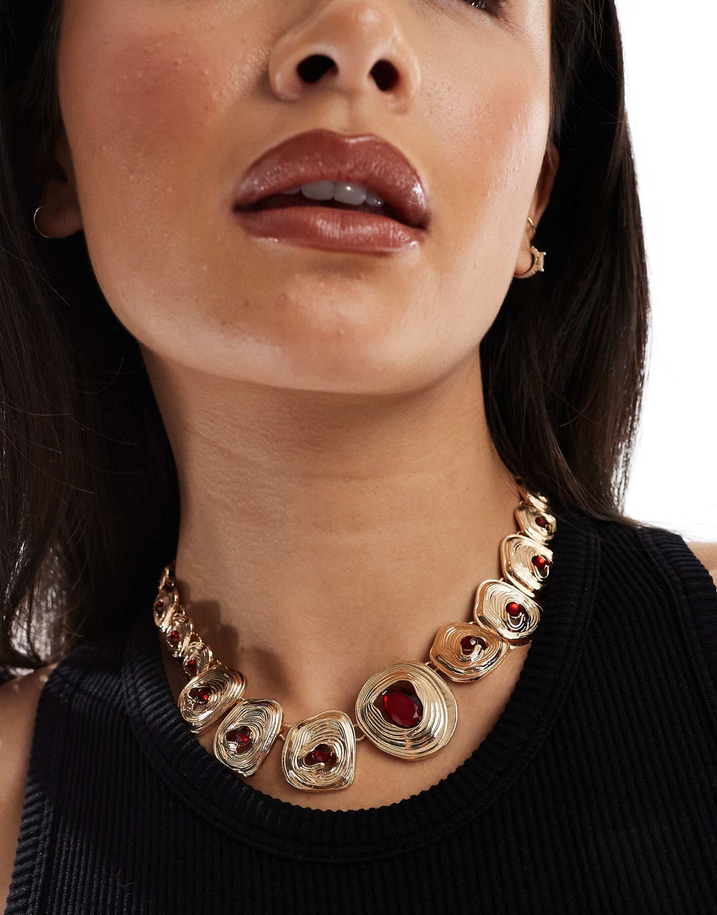 Necklace With Hammered Coin And Semi Precious Look Detail