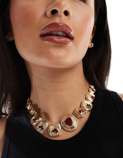 Necklace With Hammered Coin And Semi Precious Look Detail