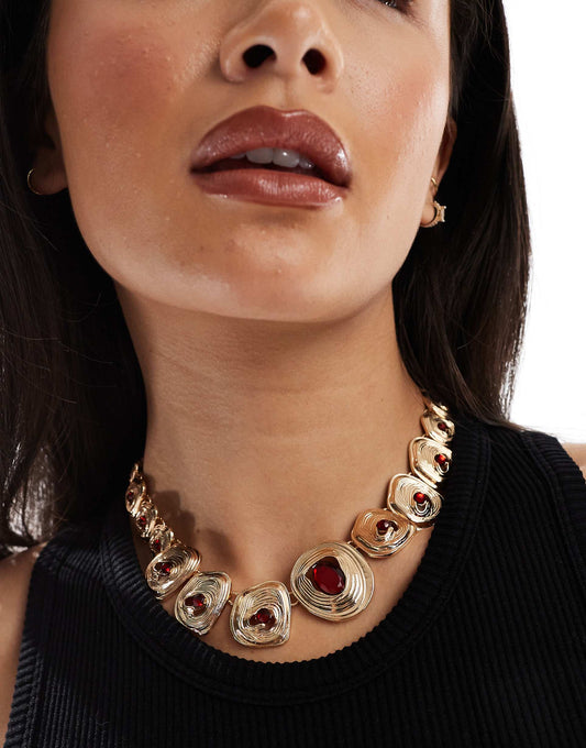 Necklace With Hammered Coin And Semi Precious Look Detail