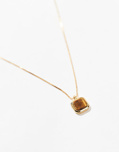 14K Gold Plated Necklace With Real Tigers Eye Pendant