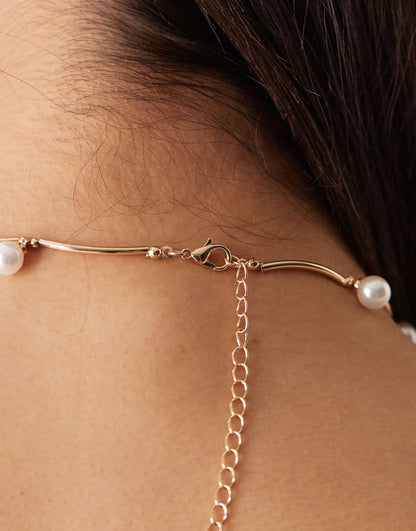 Choker Necklace With Dash And Faux Pearl Detail